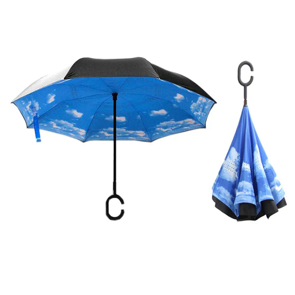 C Handle Windproof Reverse Folding Umbrella Man Women Sun Rain Car Inverted Umbrellas