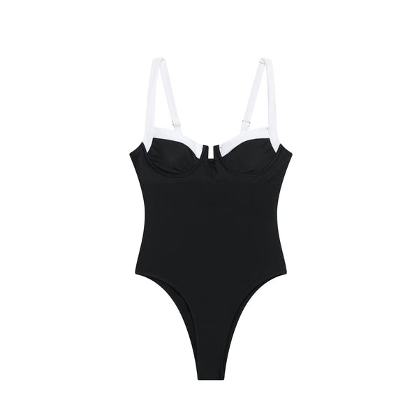 High fork V-neck vacation hot girl one-piece swimsuit female