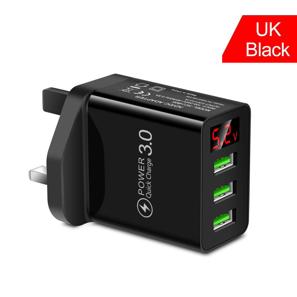 Digital display phone charger 3USB digital display screen fast charger, multi port USB charging head