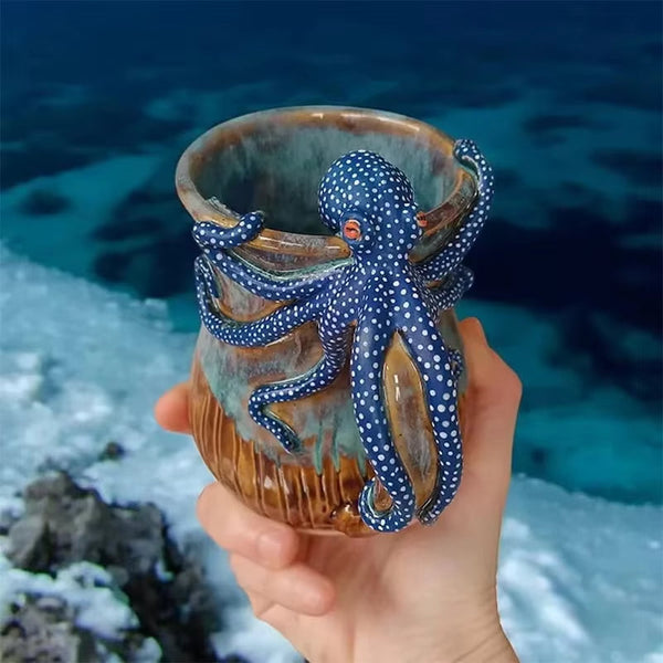 Handmade Deep Blue Octopus Mug. For Hot & Cold Drinks