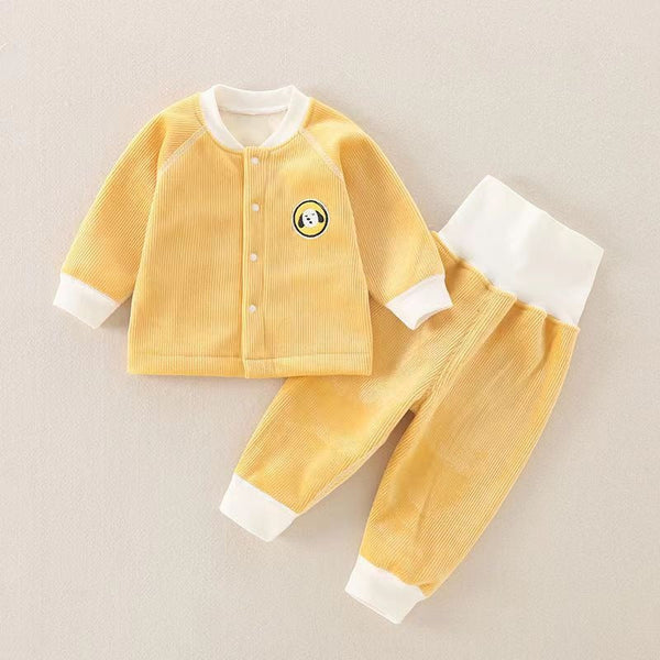 Children's Autumn And Winter Warm Suit Baby Spring And Autumn Plus Fleece Outer Wear Tops Pants Men And Women Baby Two Sets