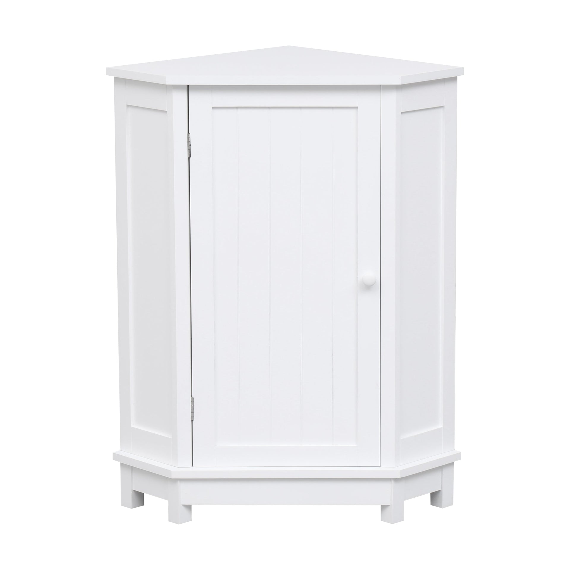 White Bathroom Cabinet Triangle Corner Storage Cabinet with Adjustable Shelf Modern Style MDF Board