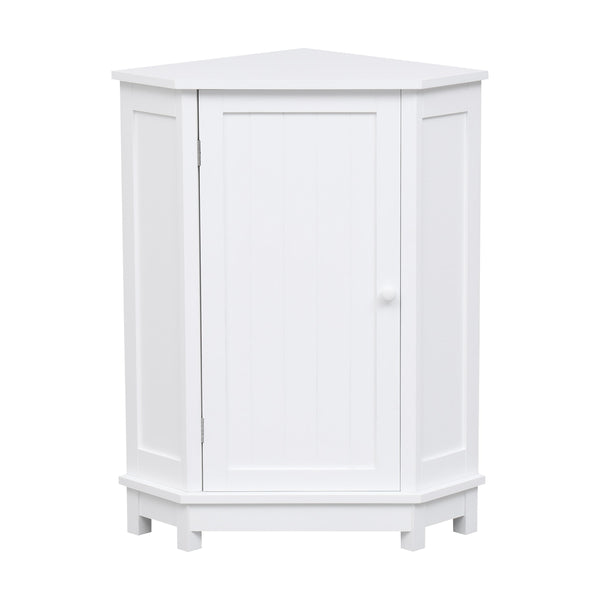 White Bathroom Cabinet Triangle Corner Storage Cabinet with Adjustable Shelf Modern Style MDF Board