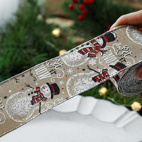 Christmas ribbon imitation linen ribbon decoration bow accessories snowflake Christmas ribbon in stock