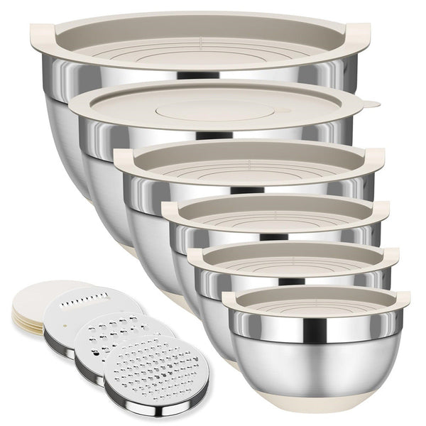 Stainless Steel Mixing Bowl with Lid, Thickened, Multi-functional: Beating, Grating, Stirring, Baking, Salad, Dough Making