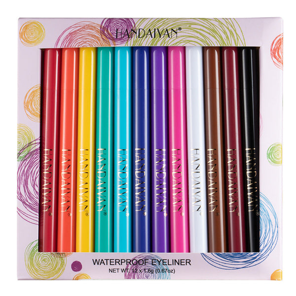 HANDAIYAN 12 Color Matte Color Eyeliner Quick-Drying And Not Easy To Smudge Liquid Eyeliner Pen 12 Pack Eyeliner