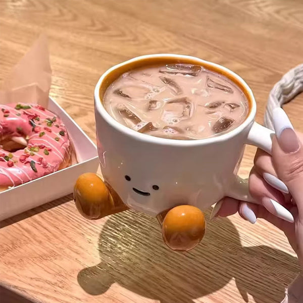 Kawaii hand - pinch feet ceramic coffee cup. High - aesthetic, great for home/dorm. Ideal gift, doubles as mark cup.