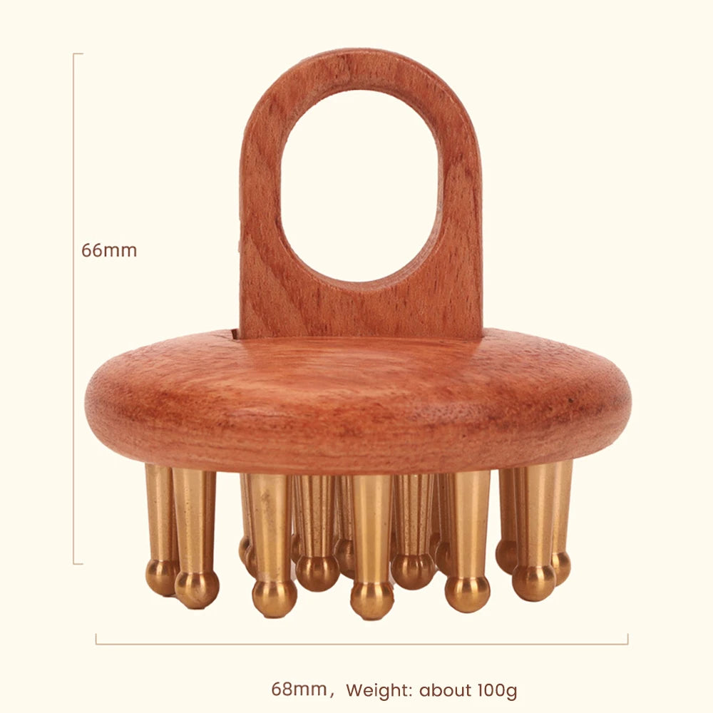 Copper Wood Head Meridian Massage Comb Gua Sha Massage Tool Body Wood Therapy Scalp Massage