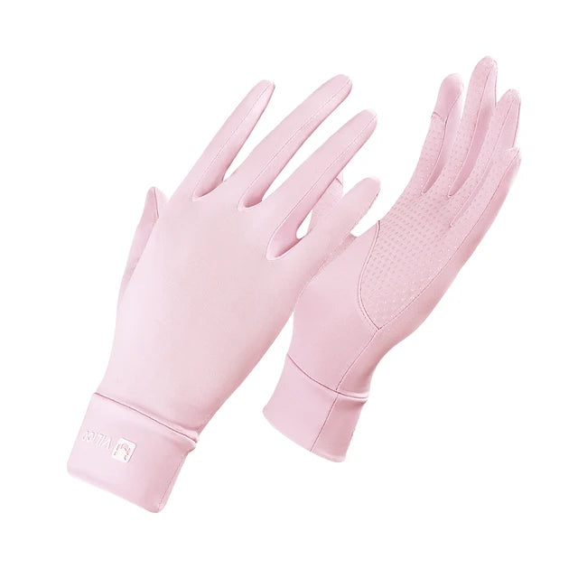 Cycling UV resistant thin breathable silicone anti slip touch screen sunscreen ice silk gloves