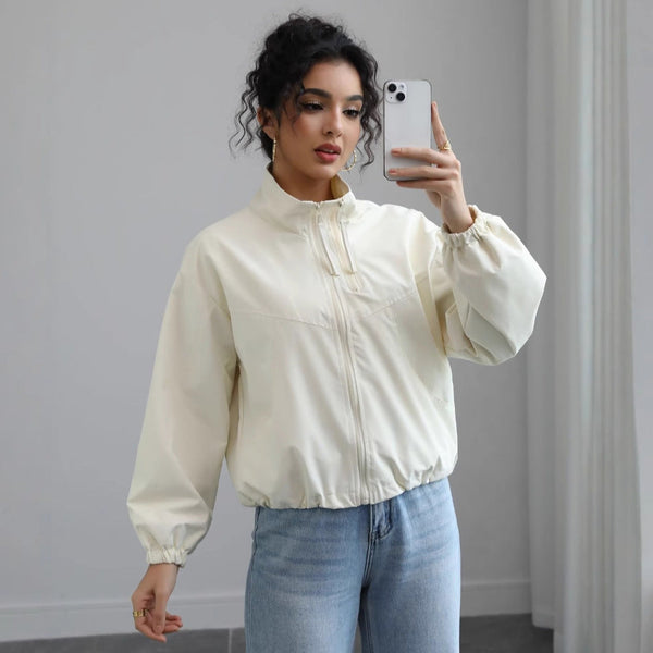 Fashionable Waterproof Short Jacket with Stand Collar for Women