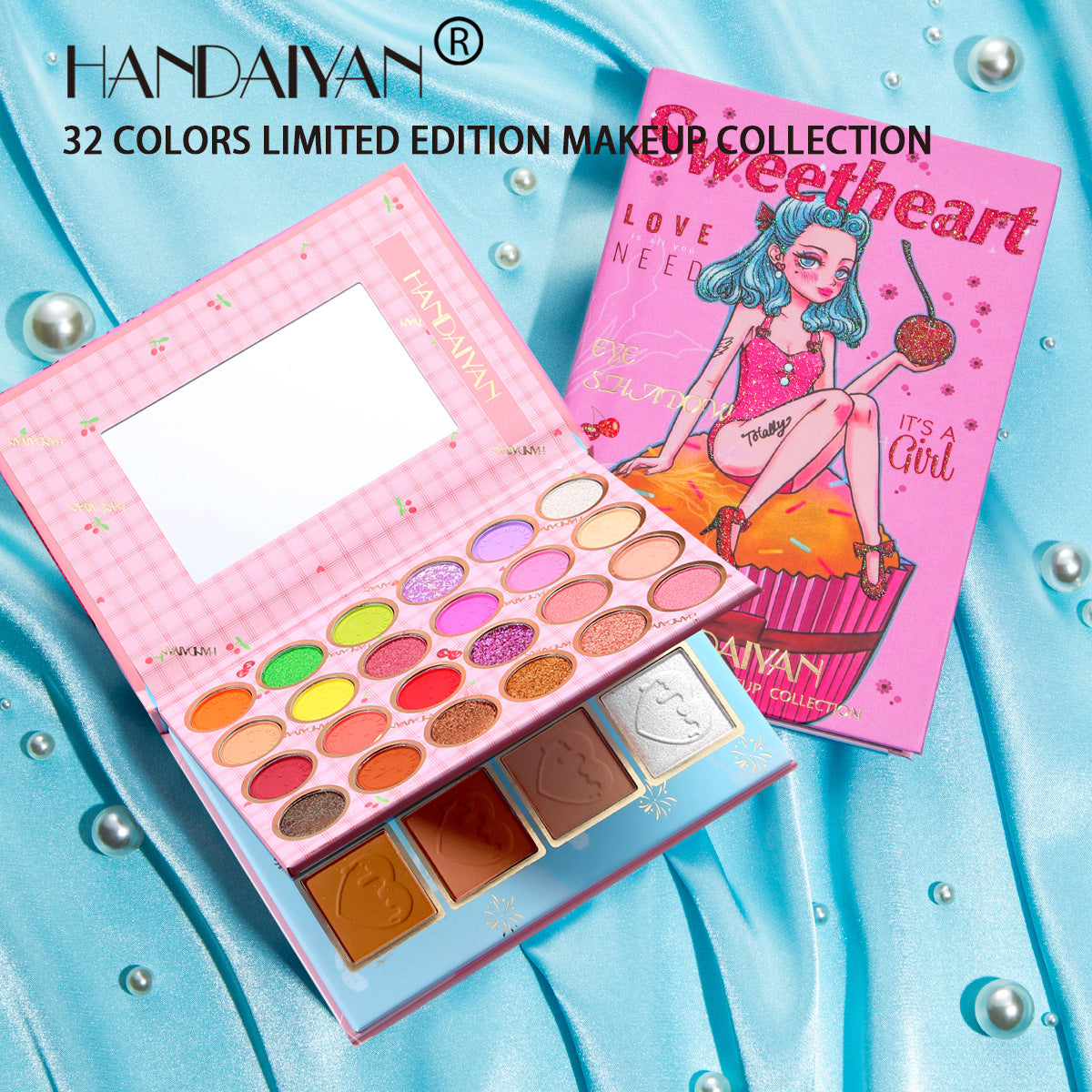 HANDAIYAN 32 Color Makeup Palette Eye Shadow + Blush Highlighter Makeup Set Set Box Pearl Matte Eye Shadow
