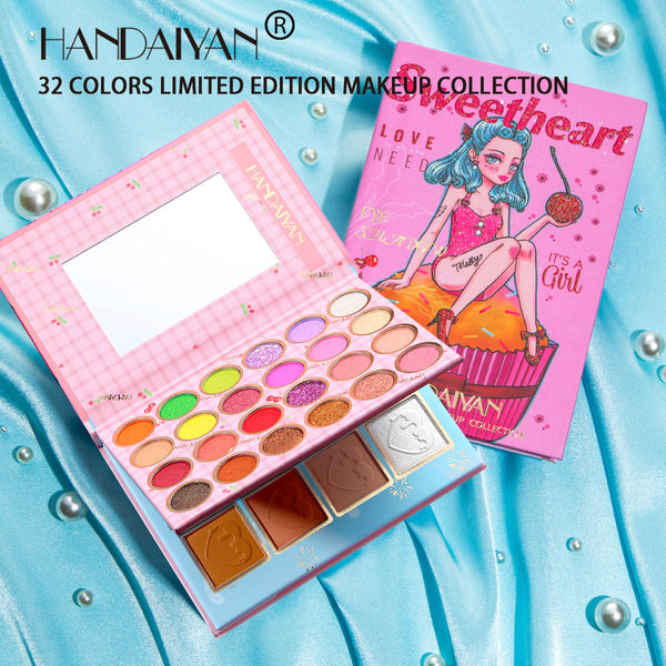HANDAIYAN 32 Color Makeup Palette Eye Shadow + Blush Highlighter Makeup Set Set Box Pearl Matte Eye Shadow