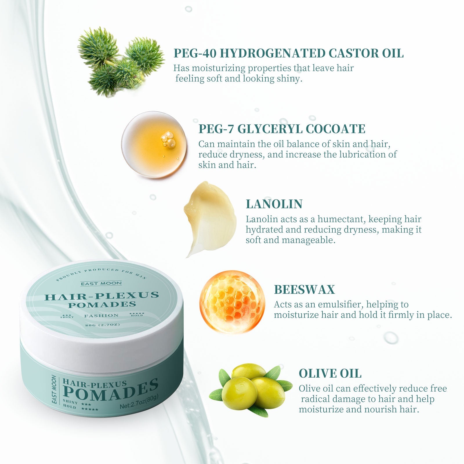 Hair-Plexus Pomades, Anti-Frizz Hair Care Moisturizing Shine Styling Gel Natural Volume