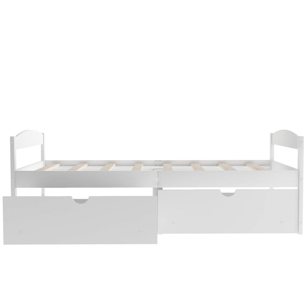 Twin size platform bed, with two drawers, white