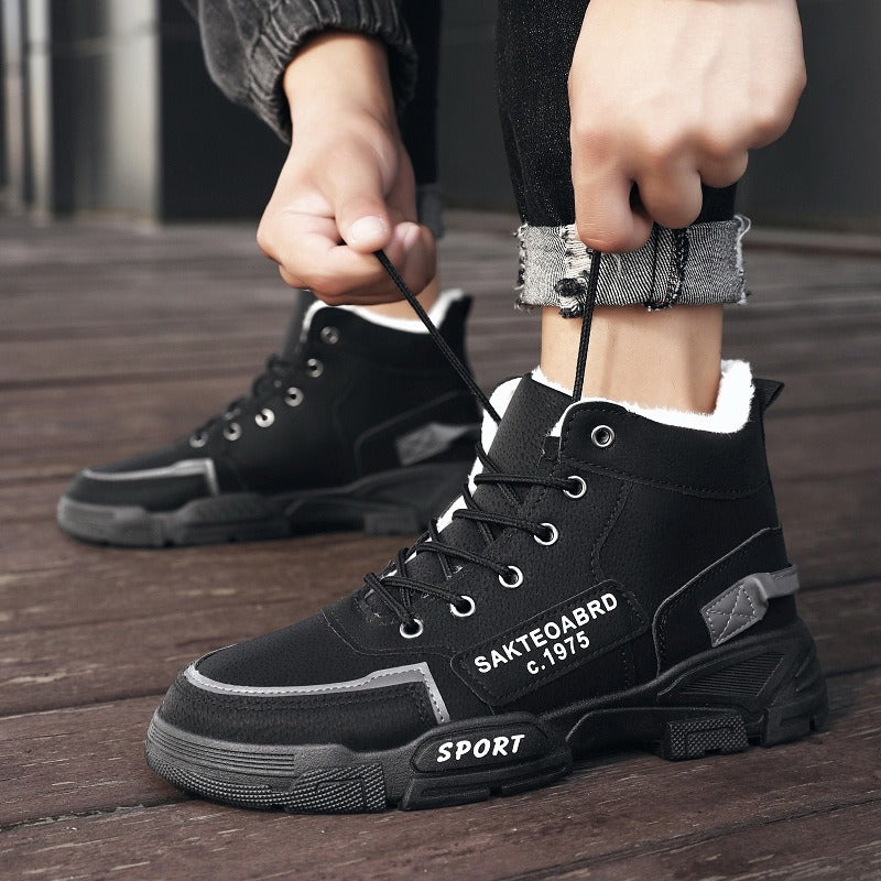 Cotton shoes, winter men's shoes, high top Martin boots, Bumblebee work boots, large size, medium top, fashionable shoes, men's boots, trendy shoes