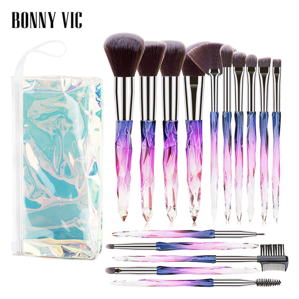 15 pcs Makeup Brushes Diamond Crystal Handle Makeup Tools Foundation Eyeshadow Brush