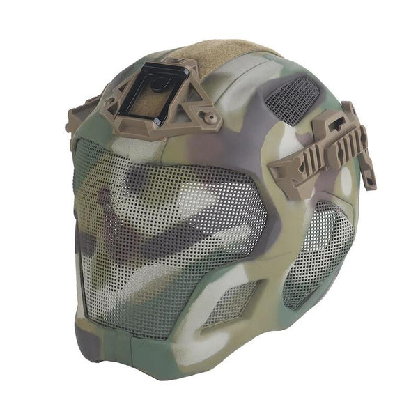 Lightweight EVA tactical helmet for hunting, airsoft, etc. Steel mesh mask included, good for cosplay.
