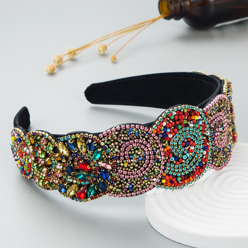 Hair Hoop Fashion Trend Color Rhinestone Head Hoop Luxury Wide Side Heavy Industry Party Hair Accessories Head Hoop