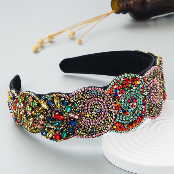 Hair Hoop Fashion Trend Color Rhinestone Head Hoop Luxury Wide Side Heavy Industry Party Hair Accessories Head Hoop
