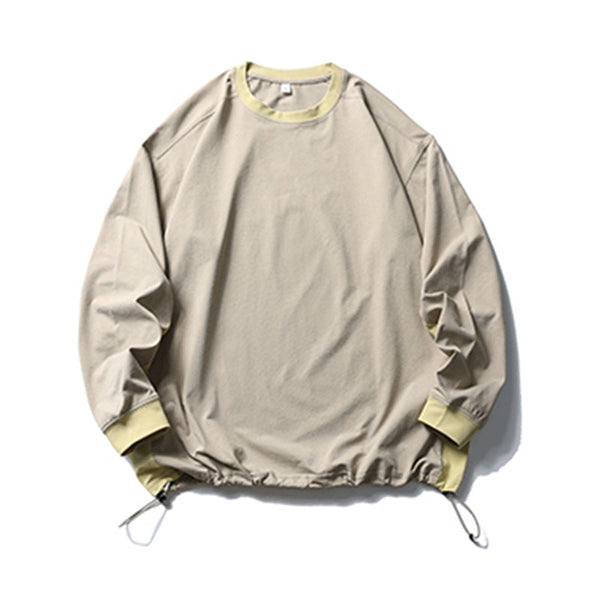 Trendy American Style Loose Long Sleeve T-Shirt for Men and Women, Breathable Quick-Dry Sun Protection with Drawstring Hem Round Neck Top