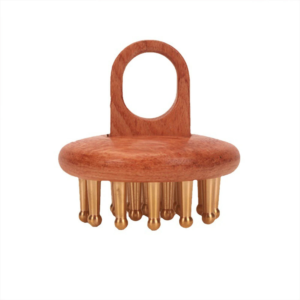 Copper Wood Head Meridian Massage Comb Gua Sha Massage Tool Body Wood Therapy Scalp Massage