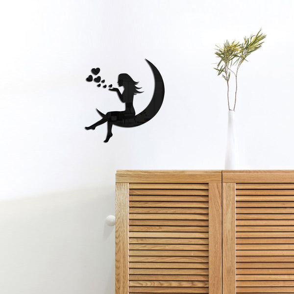 Moon Girl Mirror Sticker 1mm Acrylic 3D Wall Decal for Room and Bedroom Decorations