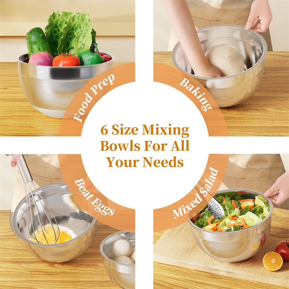 Stainless Steel Mixing Bowl with Lid, Thickened, Multi-functional: Beating, Grating, Stirring, Baking, Salad, Dough Making