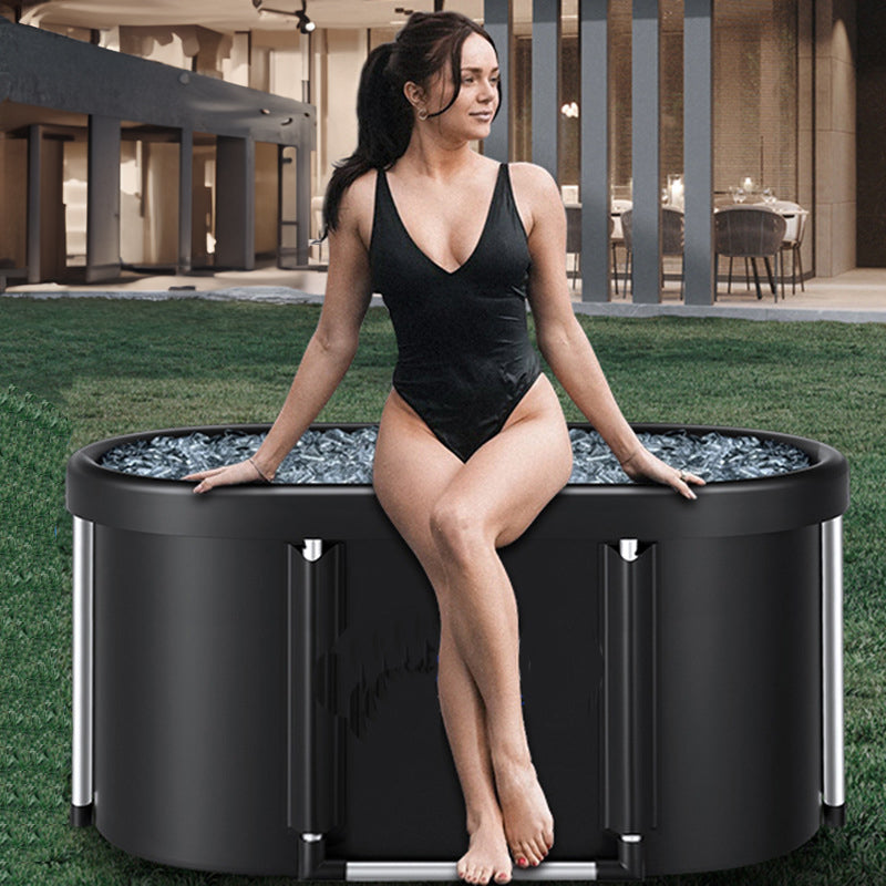 Portable multi-layer outdoor cold immersion bathtub for athletes' recovery, foldable for family use.