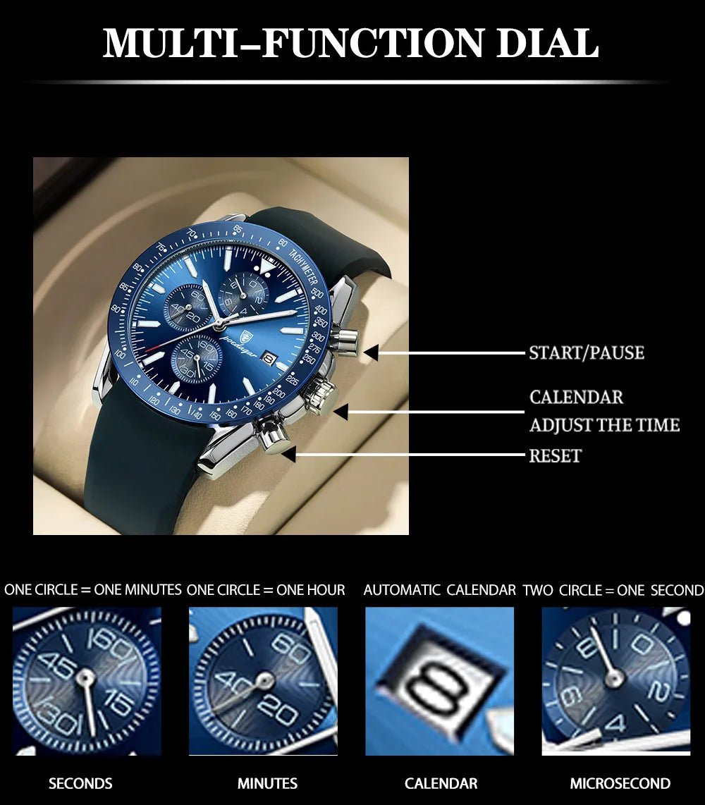 Multi functional waterproof night light men's watch quartz watch