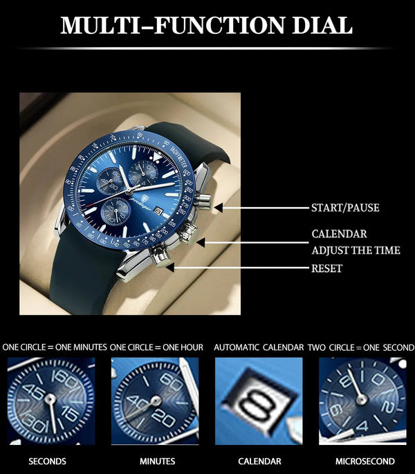 Multi functional waterproof night light men's watch quartz watch