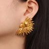 Geometric jewelry with wrinkled texture Indian style design titanium steel gold-plated earrings