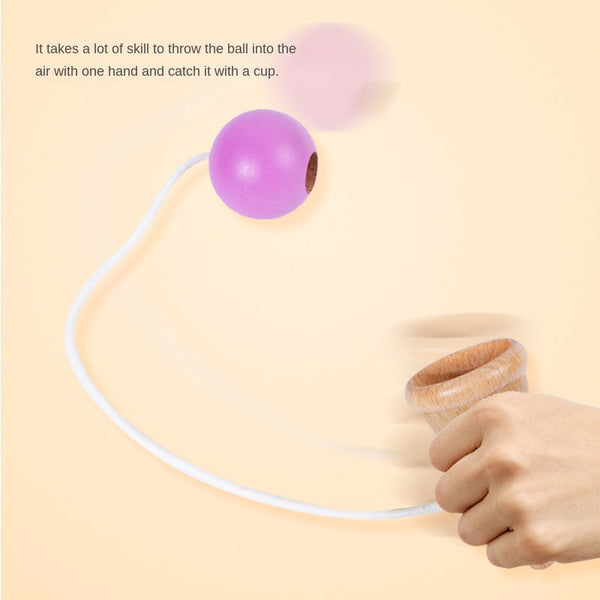 Hand eye coordination traditional toy wooden skill cup sensory integration training throwing and catching ball