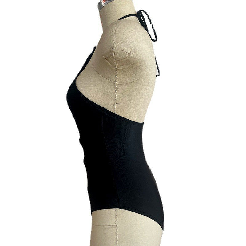 Swimsuit hollow strap sexy one-piece black tight swimsuit women's bikini