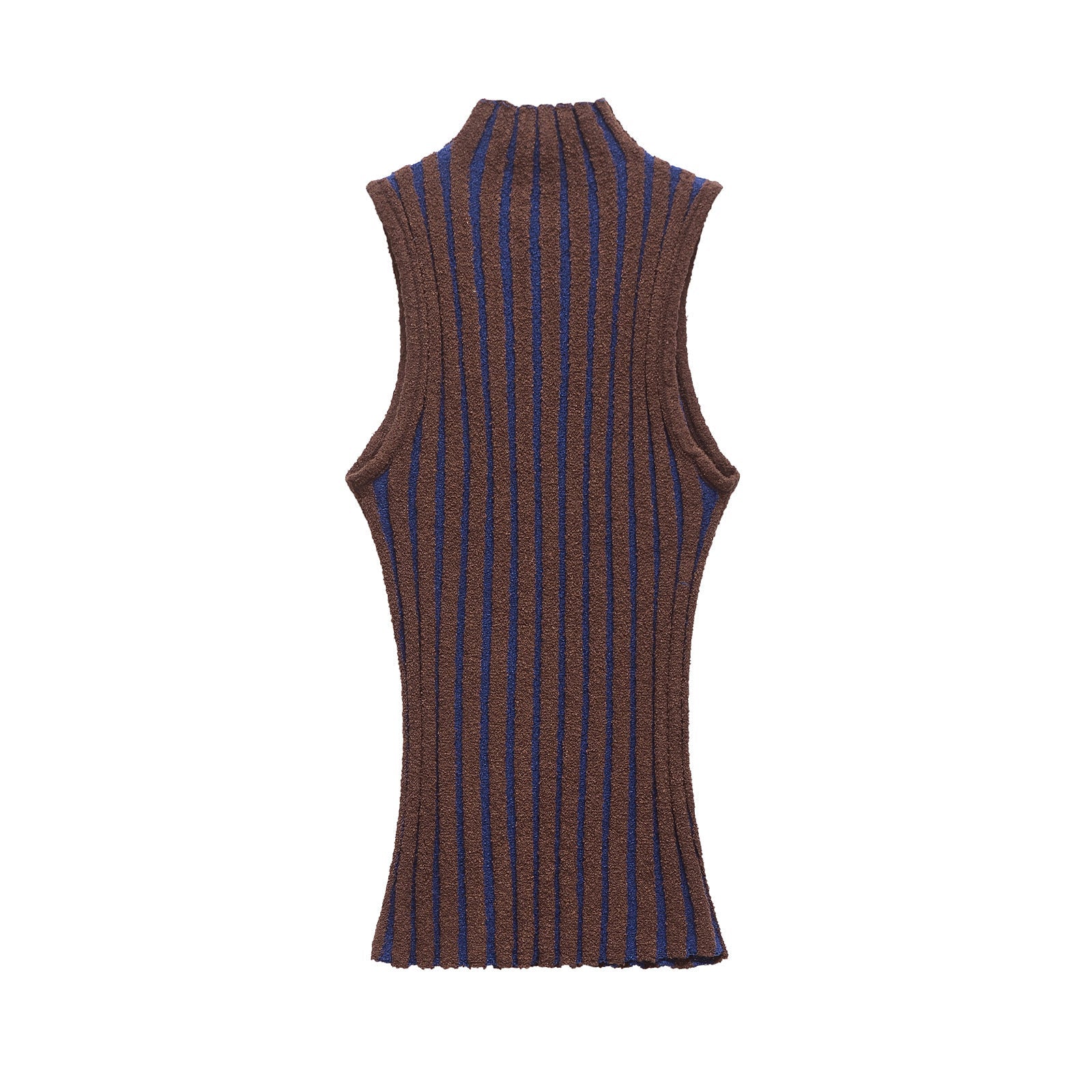 Half high neck sleeveless slim knit sweater for women