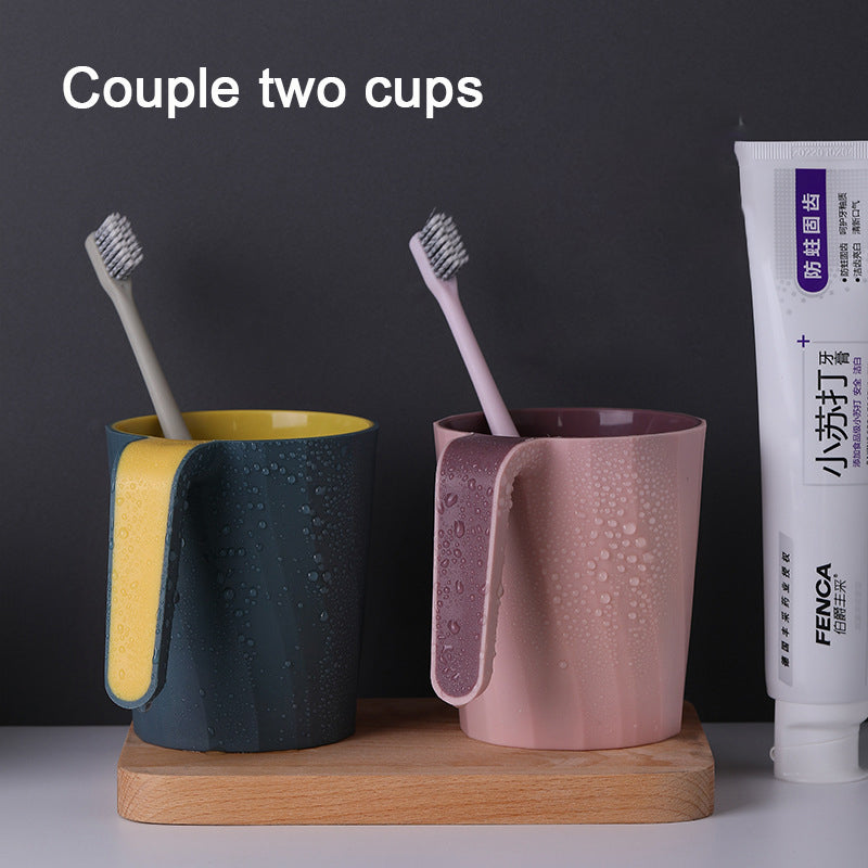 Creative Simple Mouthwash Cup INS Striped Non-Slip Water Cup Double-Layer Plastic Handle Thread Couple Mouthwash Toothbrush Cup