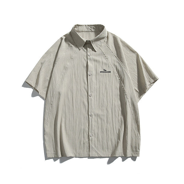 Pocket embroidery workwear short sleeved shirt men's and women's loose half sleeved shirt