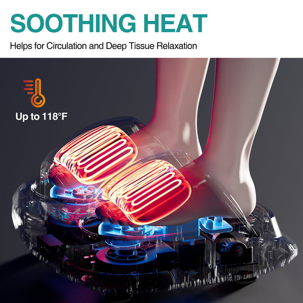 Shiatsu foot massager, heating and deep massage therapy, air compression, vibration pain relief, and circulation