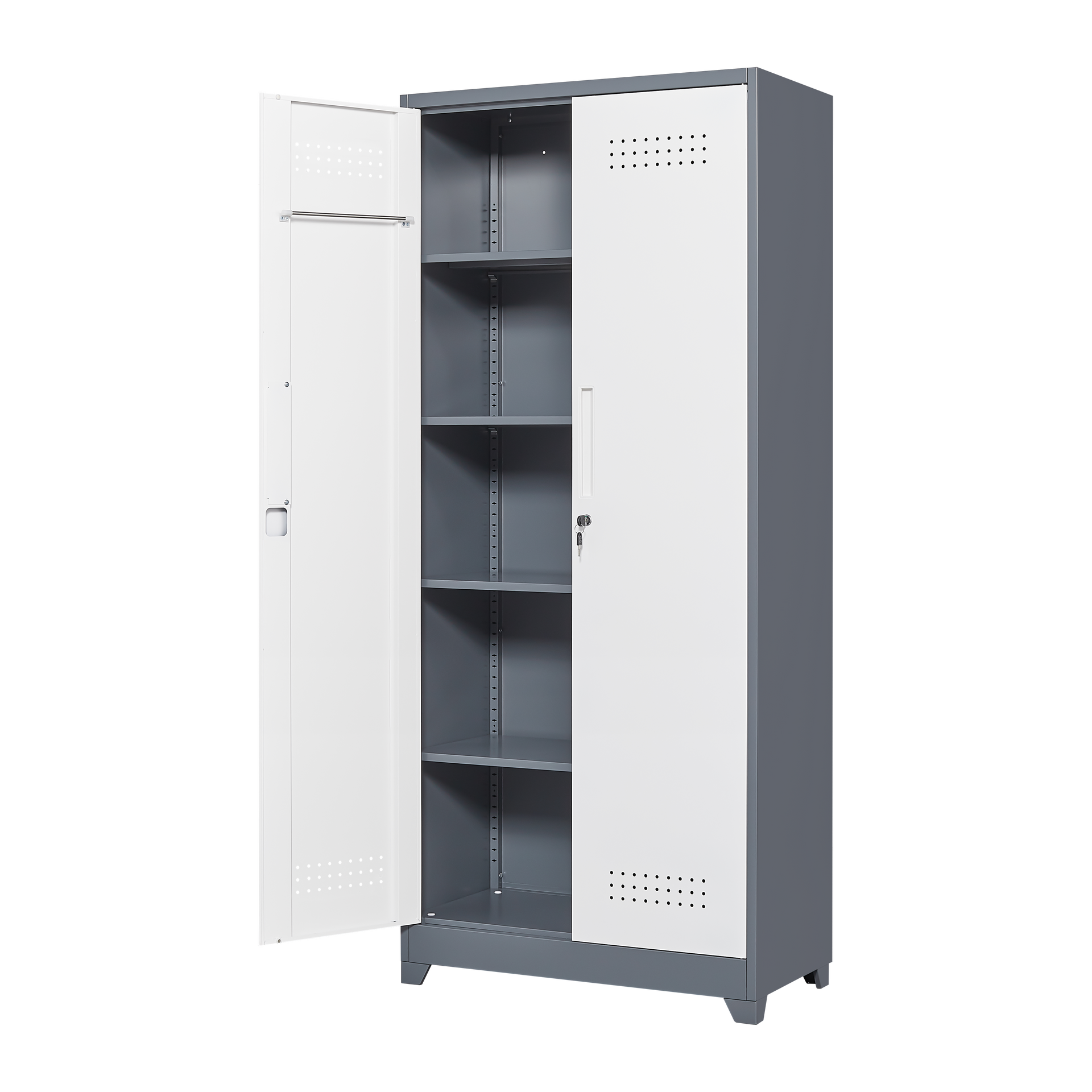 Metal storage cabinets, lockable cleaning tool cabinets, high broom tool organizers, and large storage cabinets in storage store