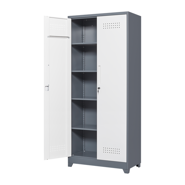 Metal storage cabinets, lockable cleaning tool cabinets, high broom tool organizers, and large storage cabinets in storage store