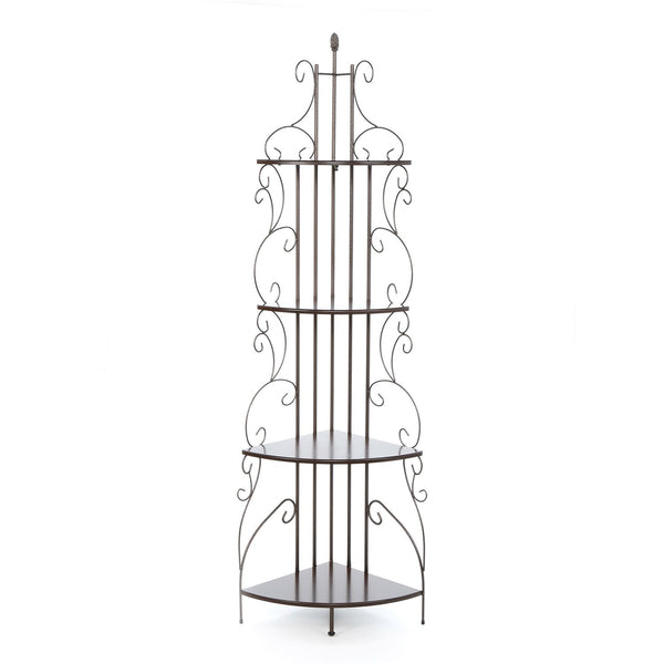 Ornate 4-Tier Metal Corner Bakers Rack Kitchen Dining Shelf