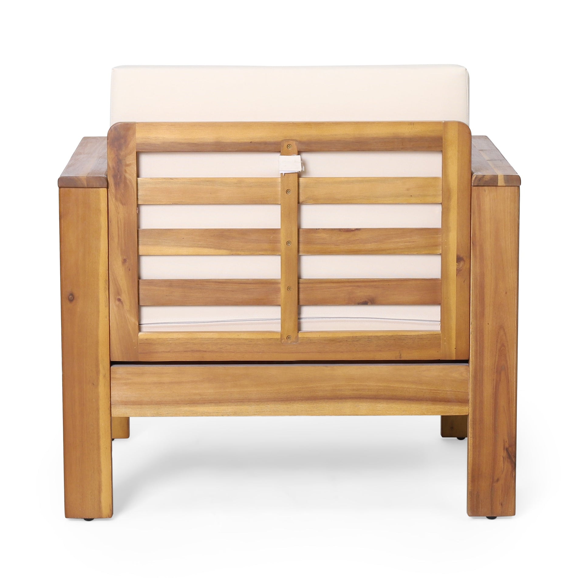( Set of 2) Outdoor Acacia Wood Club Chairs with Cushions, Teak+Beige, 27.75