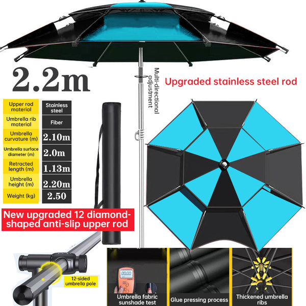 360° adjustable fishing sun umbrella: anti-UV, rainproof, portable large outdoor shade.
