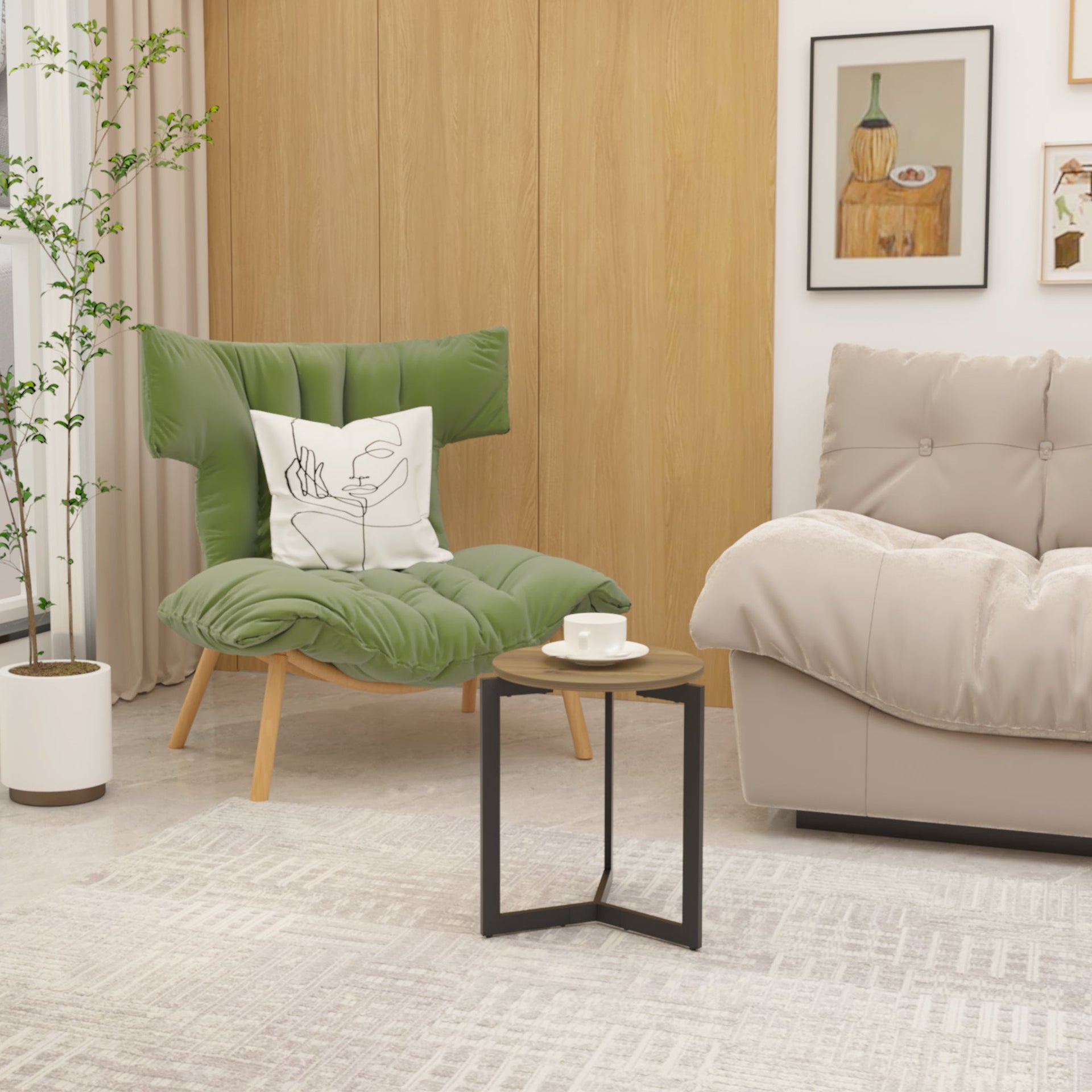 19.68''H Round Side Table, Round Accent End Table with Sturdy Metal Frame, Round Nightstand, for Living Room, Brown