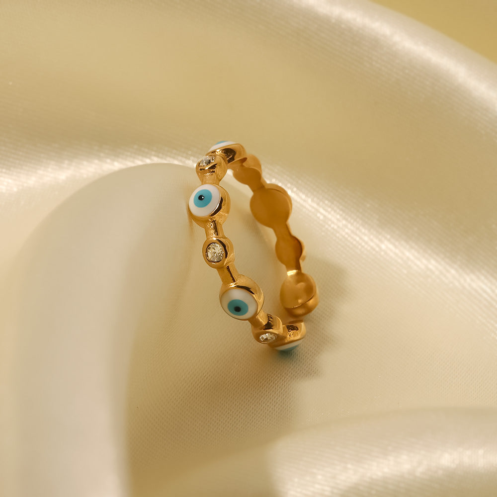 18K gold-plated stainless steel devil eye open ring Fashionable and versatile titanium steel ring for women