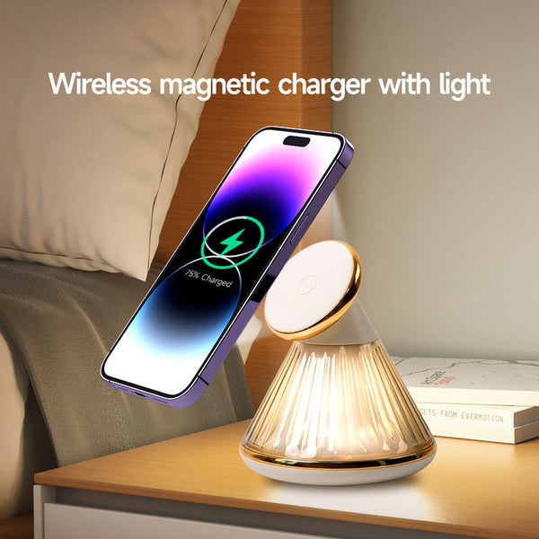 Conical adjustable magnetic wireless charger with night light suitable for iPhone 15W wireless charging bracket