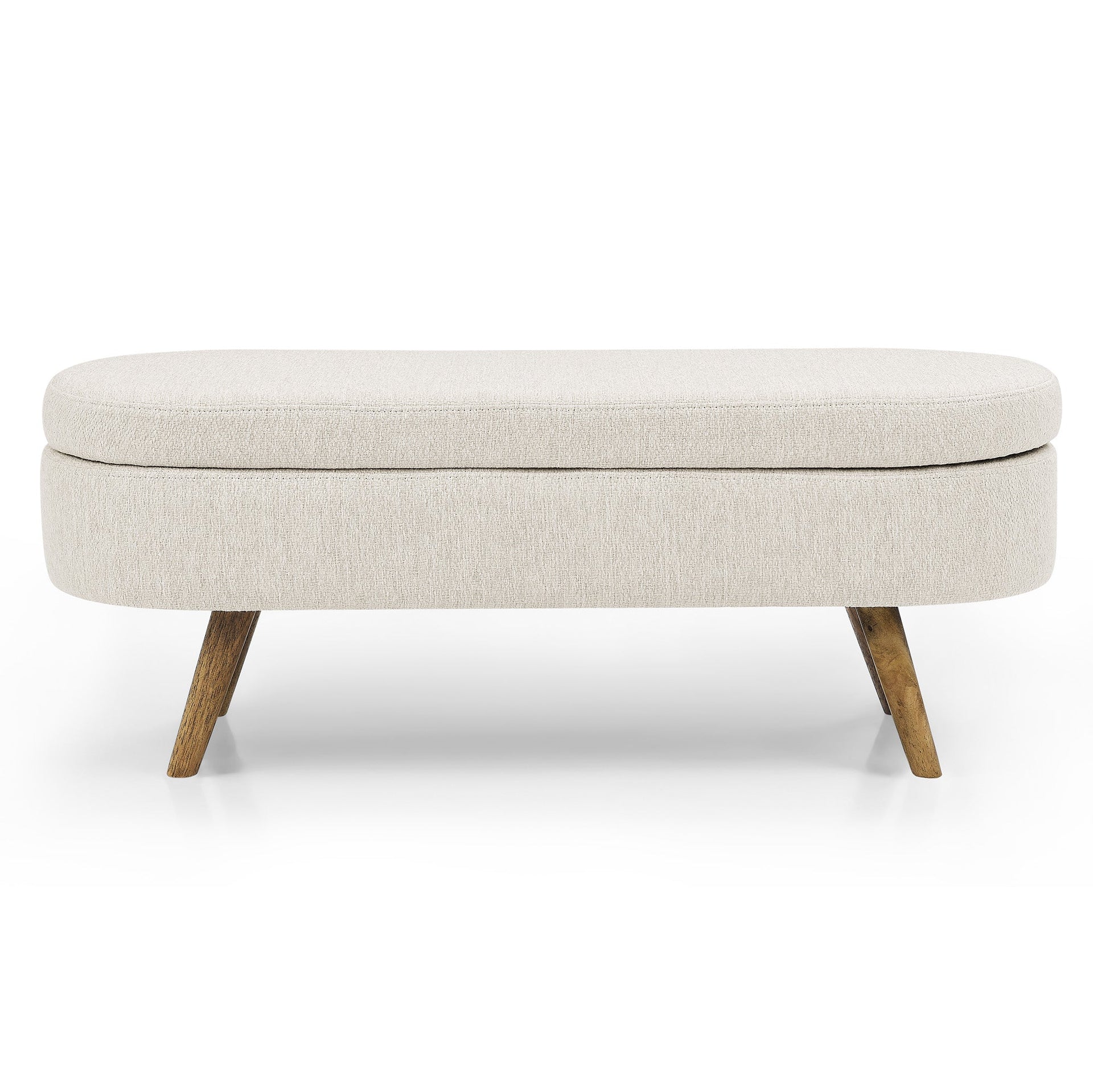 Ottoman Oval Storage Bench Rubber Wood Legs Beige(43.5