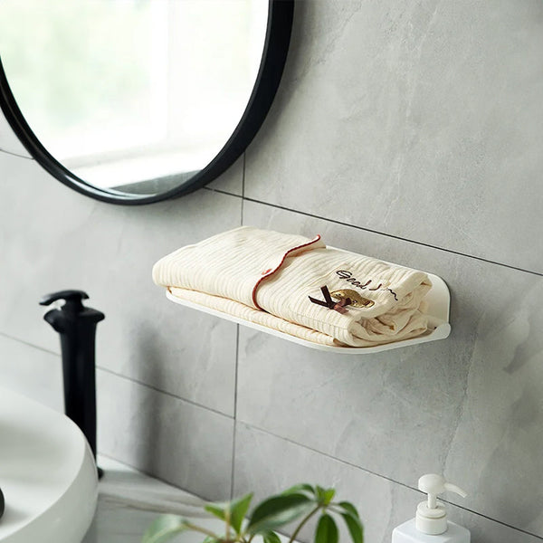 New Foldable Punch - Free Wall - mounted Plastic Floating Shelf for Bathroom and Toilet, Ideal for Towel and Clothes Storage