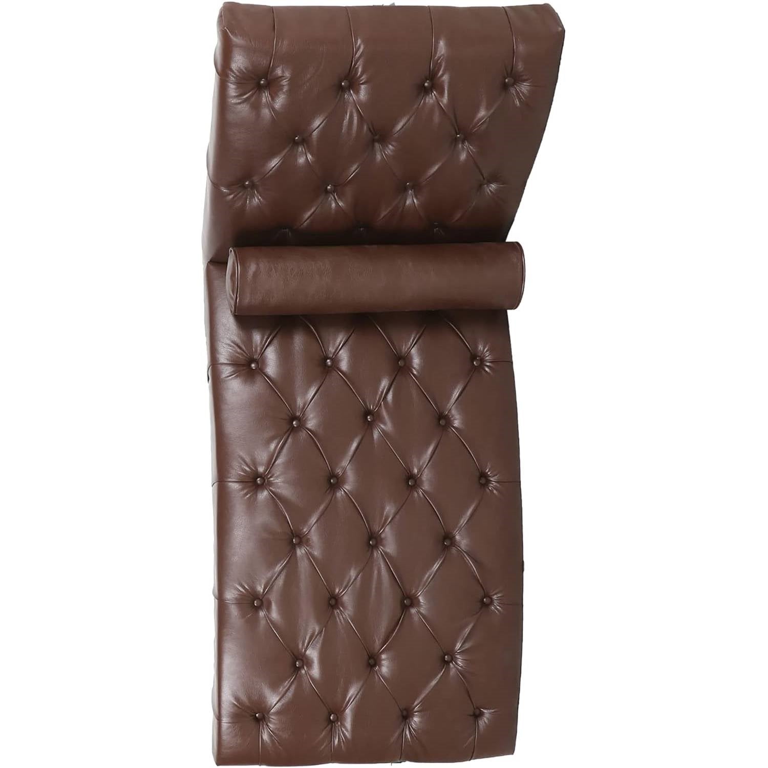 Brown PU Leather Upholstered Armless Chaise Lounge Chair with Lumbar Pillow