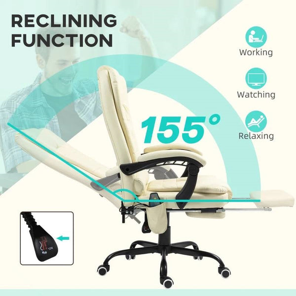 Cream 7 Mode Vibrating High Back Executive Massage Adjustable Office Chair
