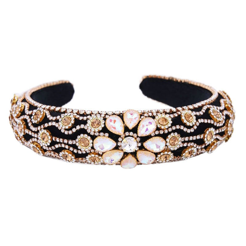 Claw inlaid colored glass diamond flower full diamond wide edge sponge head hoop